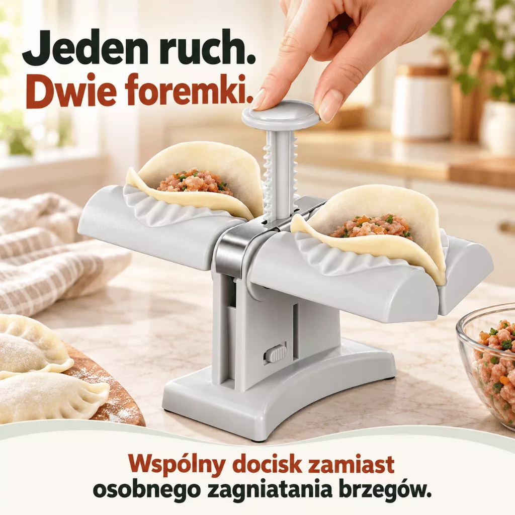 PieroDuo w trakcie jednoczesnego formowania dwóch pierogów
